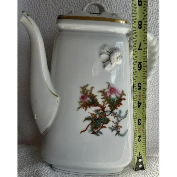 Antique 1876-1886 Coffee Pot From Haviland Limoges Moss Rose & Scottish Thistle